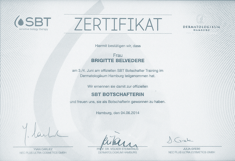 Belvedere Kosmetik Zertifikat SBT-Botschafterin